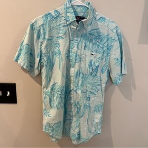Mens small tropical blue Vineyard Vines shirt. Linen blend